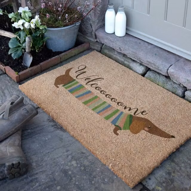 Artsy Mats Welcome Sausage Dog Coir Doormat, Brown, W: 90 cm, D: 60 cm – 1