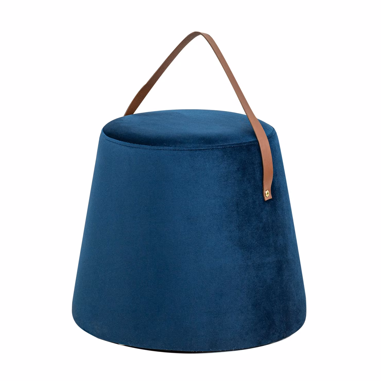 Nordlys Salon Pouf with Handle in Blue Velvet and Synthetic Leather – 3