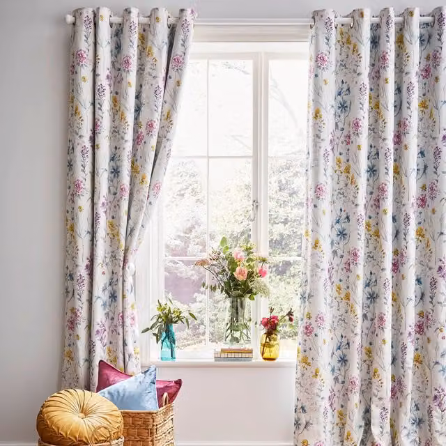 Laura Ashley Wild Meadow Floral Blackout Eyelet Curtains, Multicolour