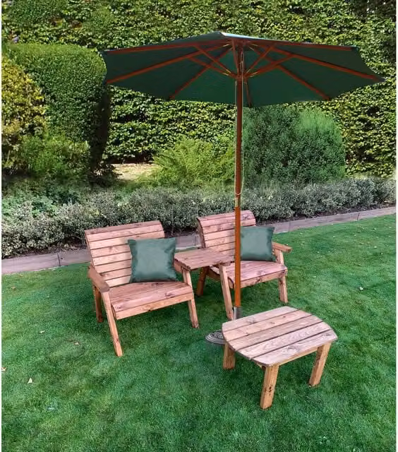 Charles Taylor Grand Twin Companion Seats and Coffee Table Set in Green with Cushions