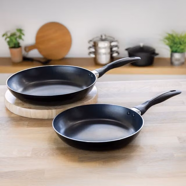 KitchenCraft Non-Stick Aluminium Frying Pan Set in Black, 24cm and 28cm