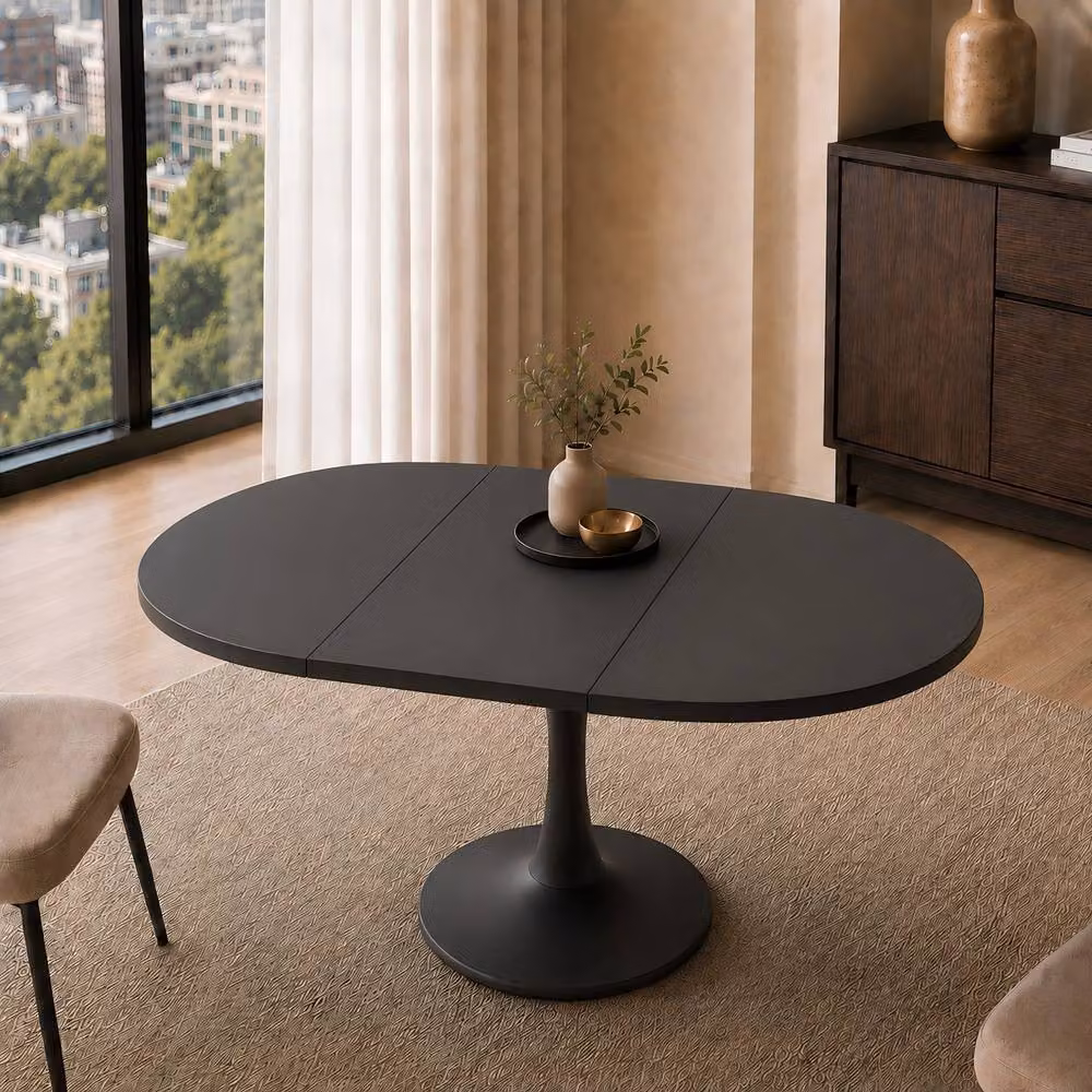 ModernLuxe Modern Extendable Round Dining Table in Black, W/D/H: 100 x 100 x 75 cm (Extends to 140 x 100 cm) – 2