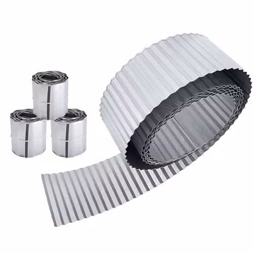 Primrose Galvanised Steel Corrugated Garden Lawn Edging Roll in Silver, Pack of 3 – 3