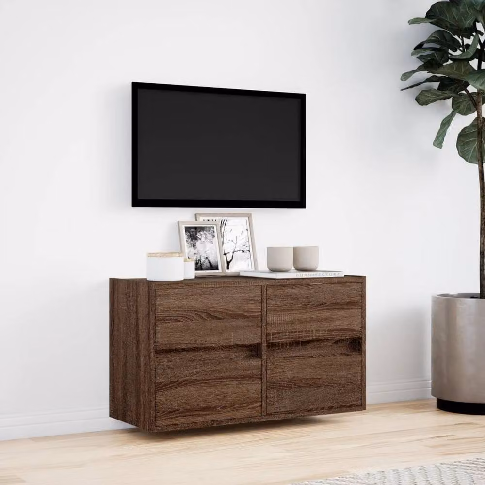 Berkfield Home Modern TV Wall Cabinet with LED Lights in Brown Oak, W: 80 cm, D: 31 cm, H: 45 cm – 3