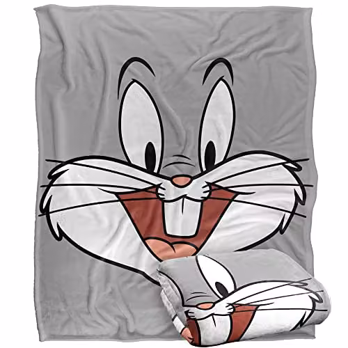 LOGOVISION Looney Tunes Super Soft Fleece Throw Blanket, Multicolour and White, W: 152 cm, D: 127 cm