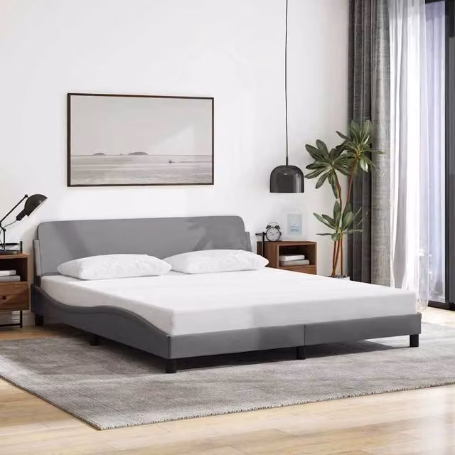 Berkfield Home Dover Upholstered Fabric Bed Frame, Light Grey, W/D/H: 180 x 200 cm