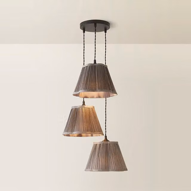 ValueLights Loralei 3 Drop Cluster Ceiling Pendant Light with Grey Pleated Fabric Shades