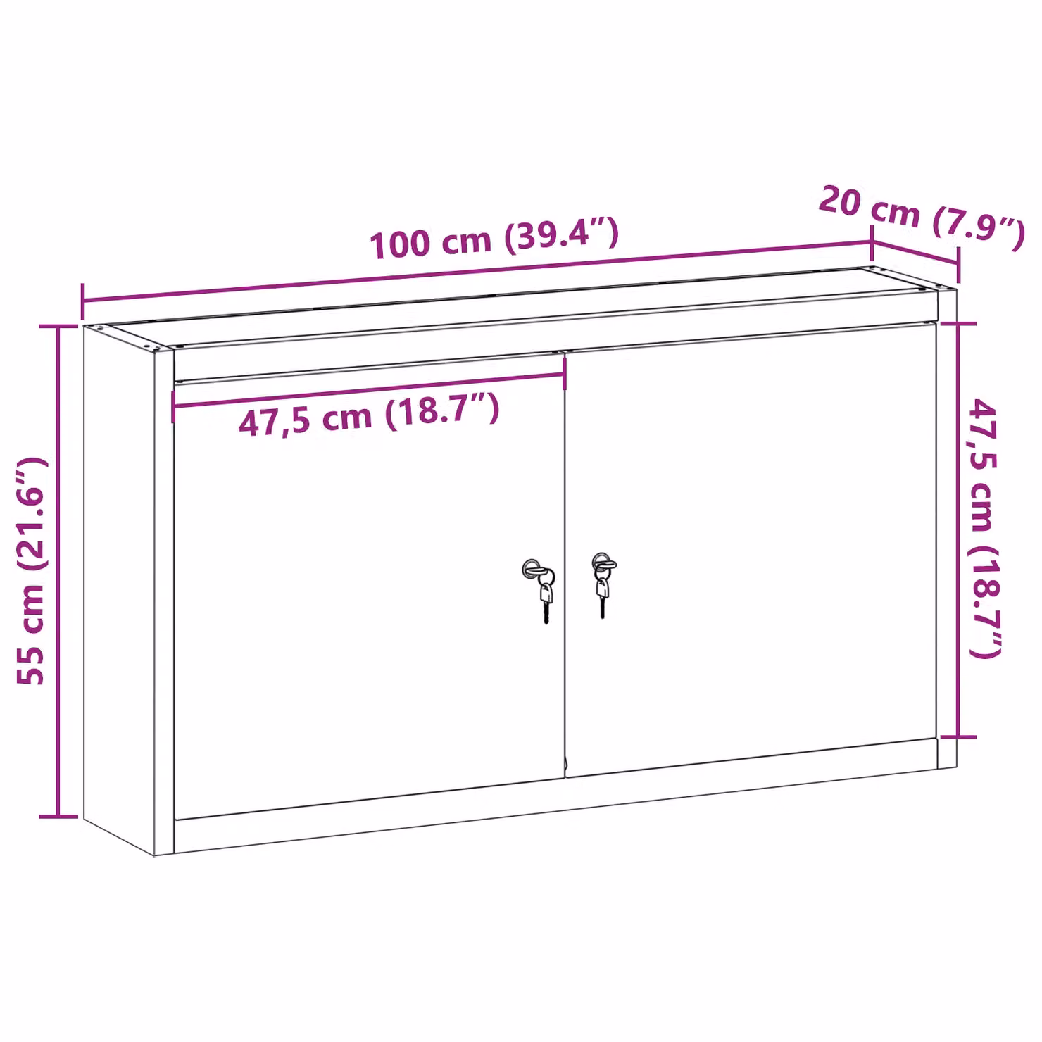 Berkfield Home Wall-Mounted Tool Cabinet in Black Metal with Internal Shelves, W: 100 cm, D: 20 cm, H: 55 cm – 5