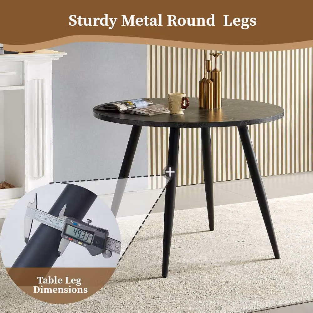 SONARA Modern Round Black Marble Dining Table and 4 Velvet Chairs Set – 3