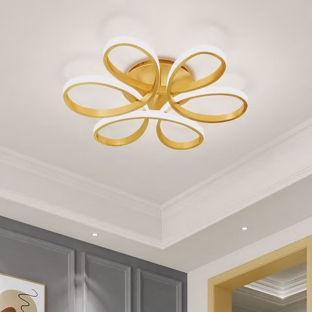Komore Modern Organic Petal LED Ceiling Light in Gold and White, Dimmable