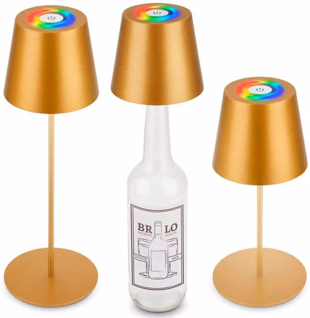 Briloner Gold Table Lamp with Rechargeable Battery, Dimmable LED RGBW Colour Changing Light in Gold/Brass – 1