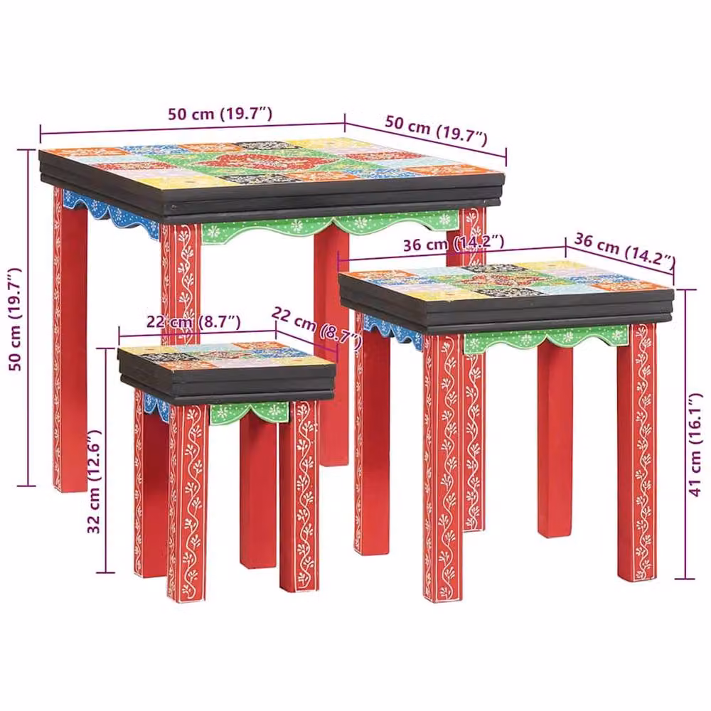 Berkfield Home Set of 3 Square Mango Wood Nesting Tables in Multicolour – 4