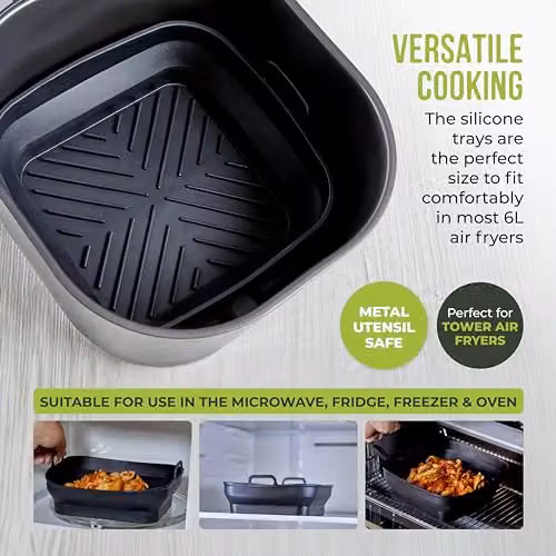 Tower Set of 2 Square Foldable Silicone Brownie Tins, Black – 4