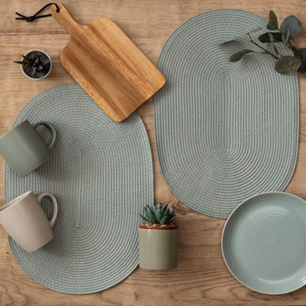 D-C-Fix Wipe Clean Woven Oval Placemats, Sage Green, 4 Pack – 3