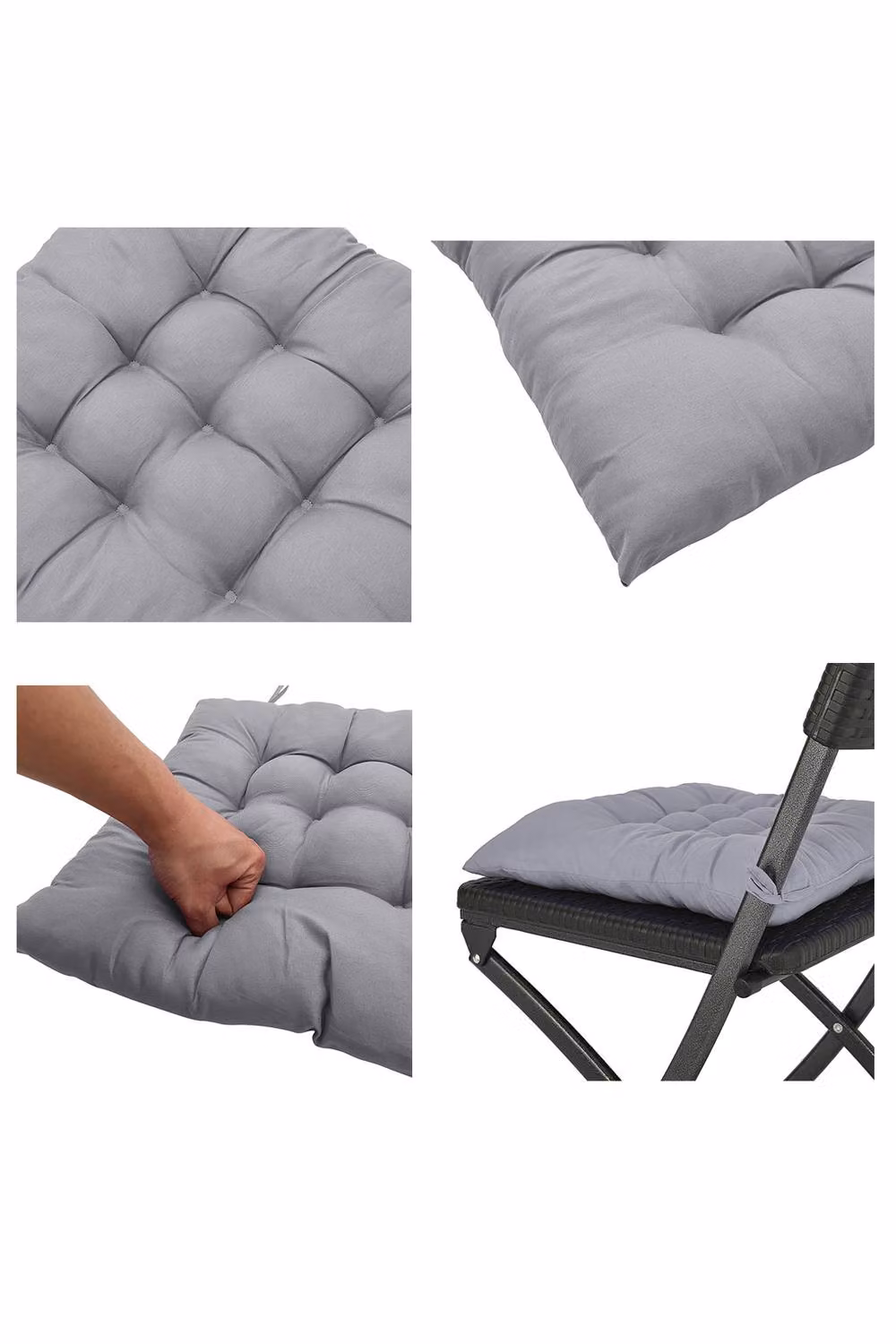 ExtraStar 4-Piece Set of Square Polyester Tatami Seat Cushions for Garden Chairs in Grey – 4