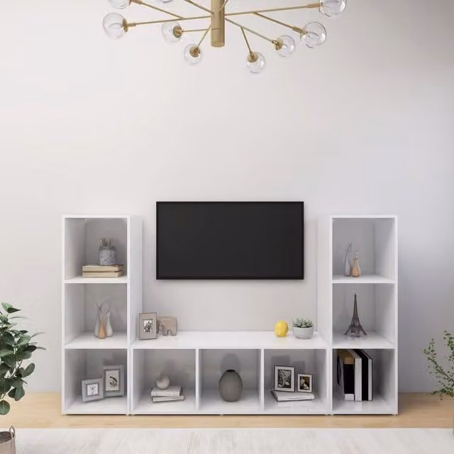 Berkfield Home 3-Piece White TV Cabinet Set in Matt Engineered Wood, W/D/H: 107 x 35 x 37 cm – 1