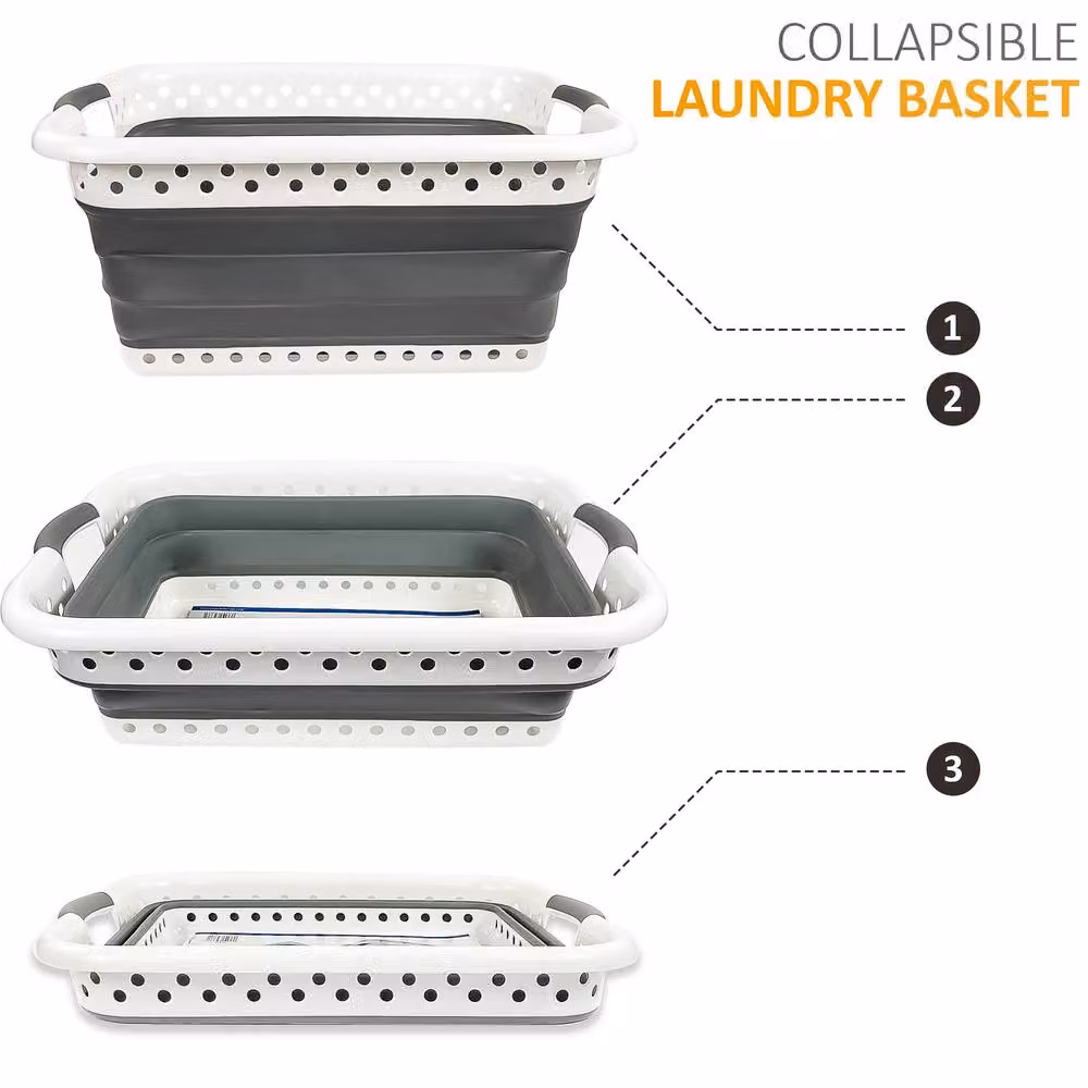 Crystals Collapsible Laundry Basket in Grey, 67l Capacity – 2