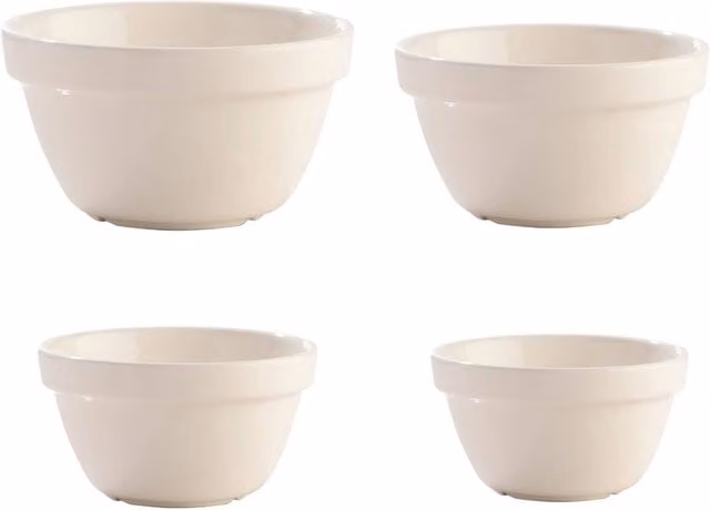 Mason Cash Set of 4 Ceramic Pudding Basins in Off White and Cream, Diameters: 20 cm, 17 cm, 16 cm, 14 cm