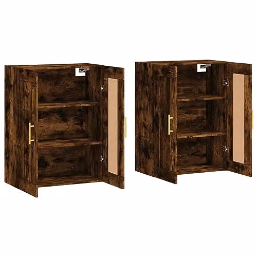 vidaXL Set of 2 Modern Wall Mounted Storage Cabinets in Smoked Oak and Gold Engineered Wood for Living Room, Bedroom or Office – 3