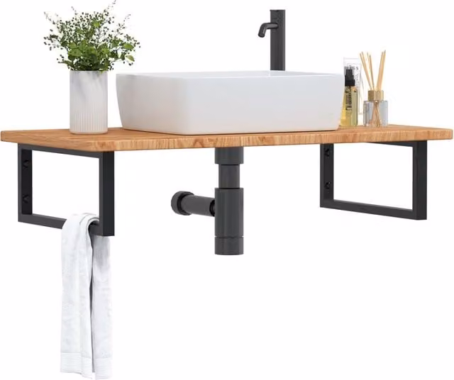 Berkfield Home Wall Mounted Basin Shelf in Brown Oak and Steel