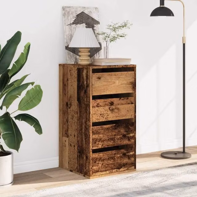 Berkfield Home Classic Corner Chest of Drawers in Old Wood Brown, W/D/H: 40 x 41 x 76 cm