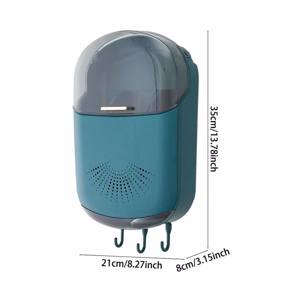 PAWNORA Green Wall-Mounted Plastic Kitchen Utensil and Cutlery Holder with Self-Adhesive Attachment, H: 21.0 cm, W: 35.0 cm, D: 3.0 cm – 2