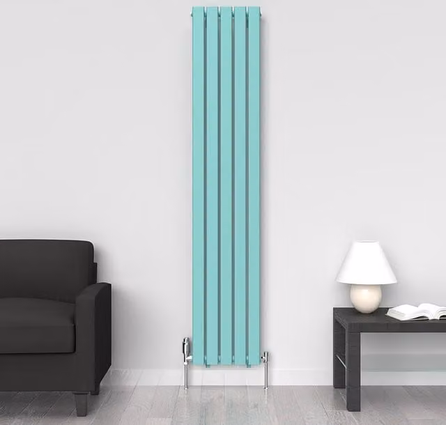 Lux Heat Flat Coloured Vertical Radiator in Light Aqua Green, H 180 cm x W 35 cm
