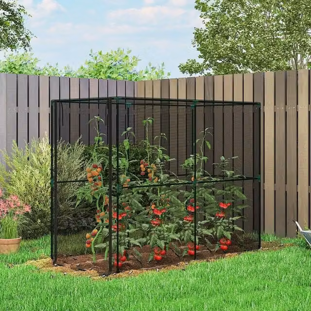 OUTSUNNY Black Steel Fruit Cage Bird Netting Plant Protection Tent for Vegetable Gardens, W: 200 cm, D: 160 cm, H: 80 cm