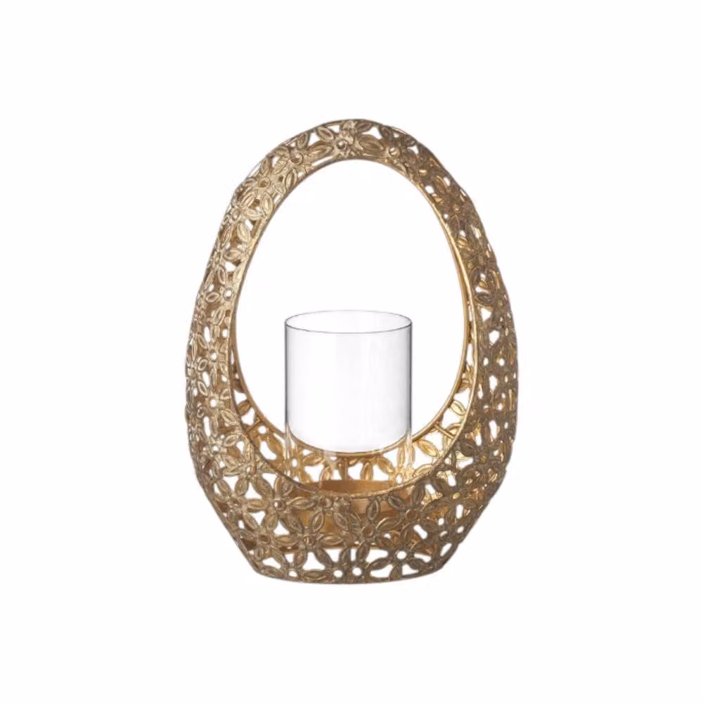 Garden Greatness Grand Floral Cut Out Pillar Candle Holder in Gold and Multicolour Metal – 2