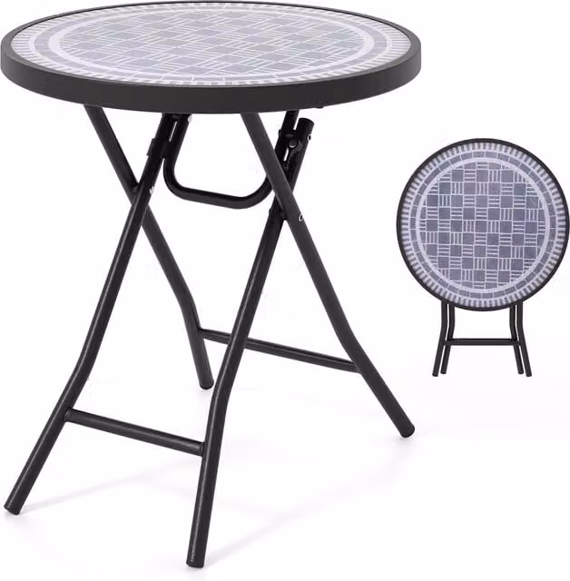 COSTWAY Modern Grey Foldable Glass and Metal Patio Coffee Table