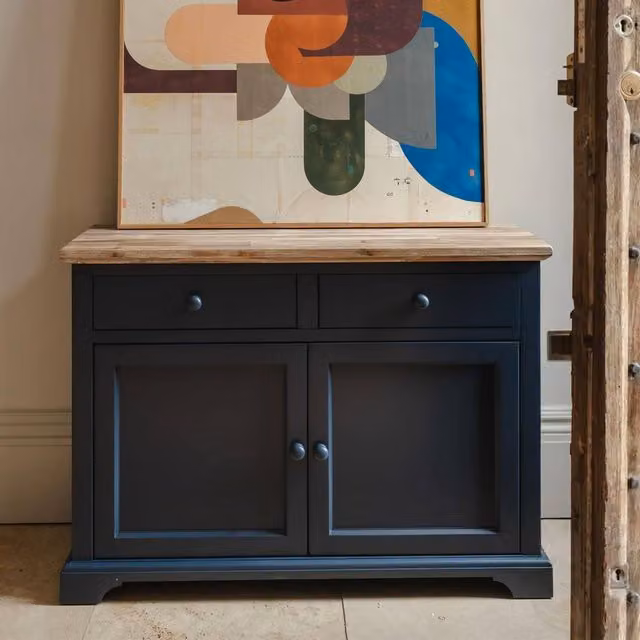 Statement Furniture Florence Sideboard in Navy Blue with 2 Doors and 2 Drawers, W: 120 cm, D: 42 cm, H: 85 cm