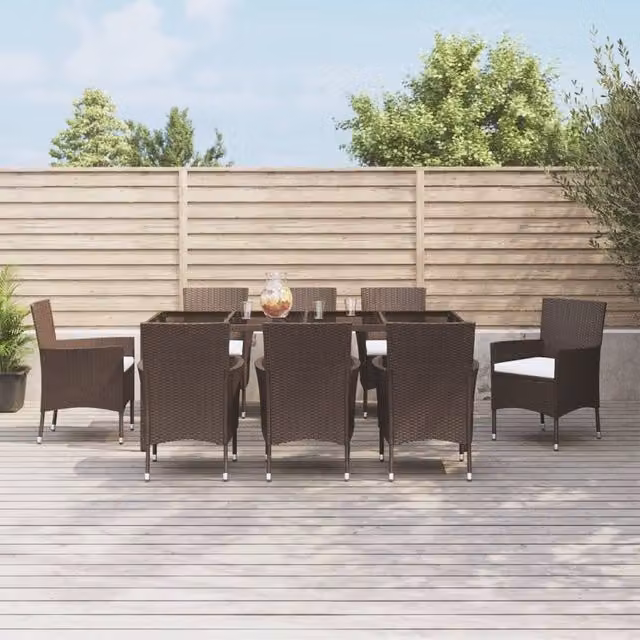 Berkfield Home 9 Piece Brown Poly Rattan Garden Dining Set with Cushions – 1