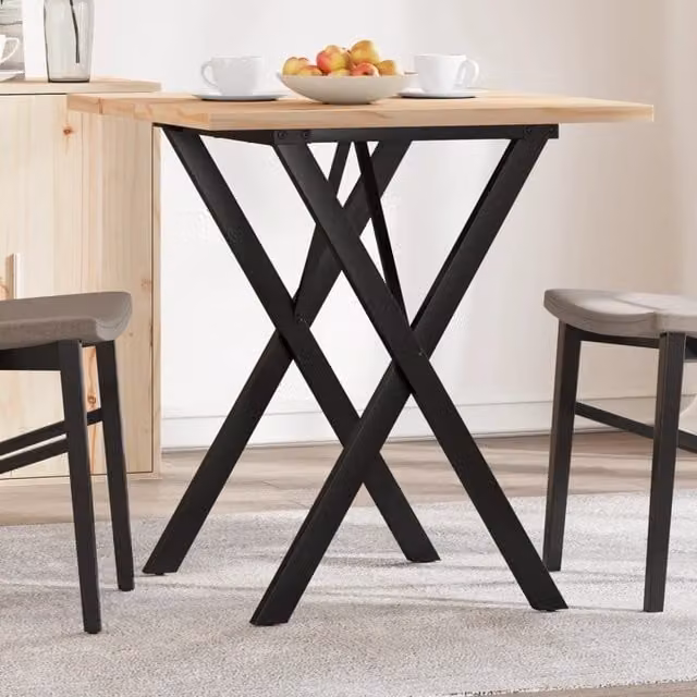 Berkfield Home X-Frame Square Dining Table in Brown Solid Pine and Steel, W: 70 cm, D: 70 cm, H: 75.5 cm