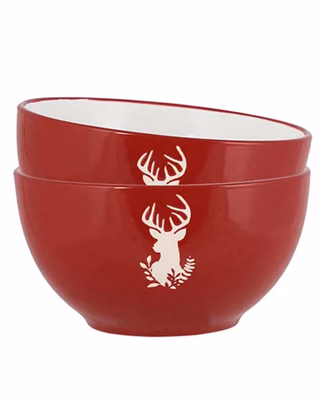 Dibor Red Stag Christmas Stoneware Bowls, Set of 8, Diameter: 14.5 cm – 2