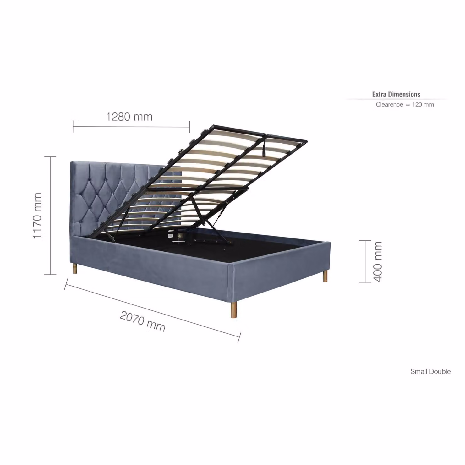 Birlea Loxley Grey Velvet Fabric Ottoman Bed Frame, W/D/H: 140 x 200 cm – 5