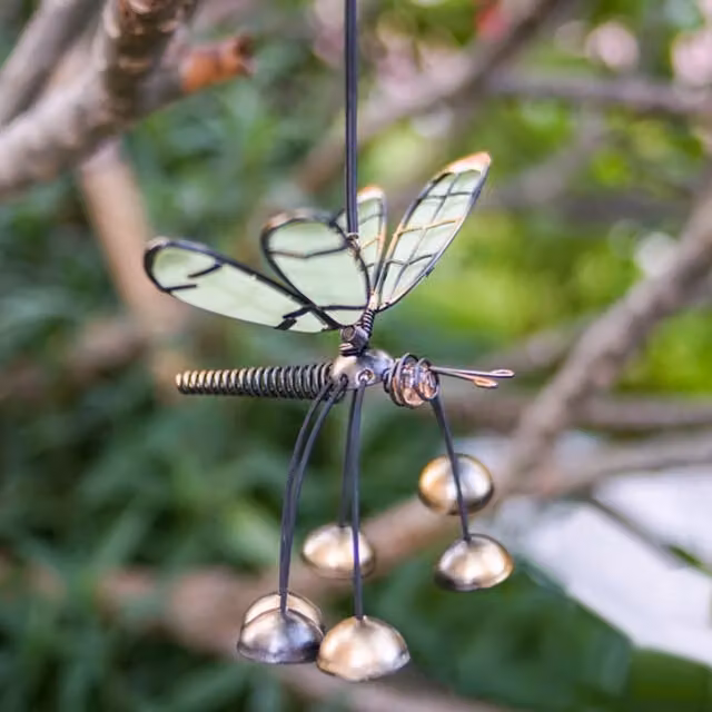 Betley Butterfly Garden Dragonfly Glow in the Dark Wings with Bobbin Bells Tree Hanger, Green