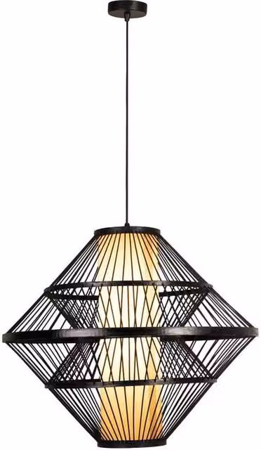 Lucide Pasquino Pendant Light, Black Bamboo and Metal, Diameter: 60 cm, Height: 180 cm – 1