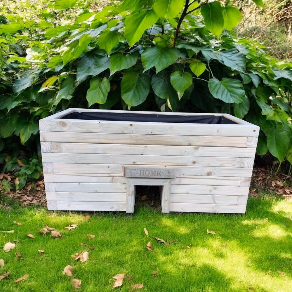 Buttercup Farm Wooden Hedgehog Hide Garden Planter Trough in Brown, W: 40 cm, D: 90 cm, H: 60 cm – 4