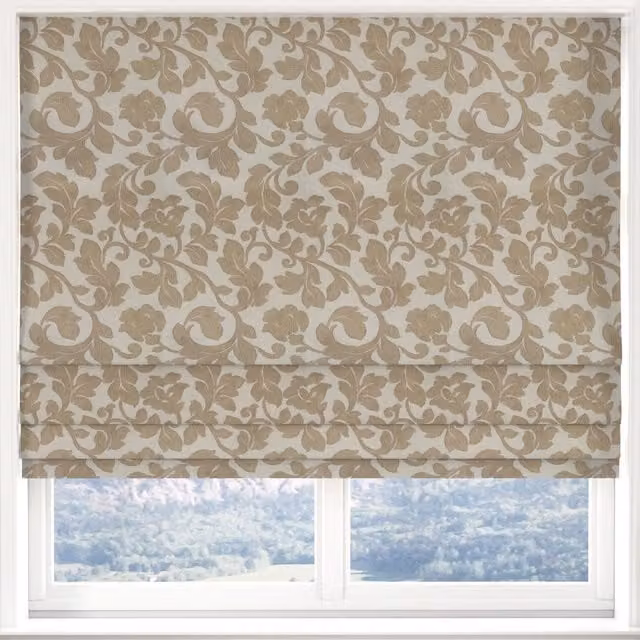 Terrys Cascina Made to Measure Blackout Roman Blind in Floral Beige Gold and Brown Polyester