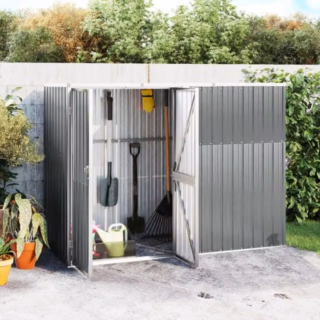 Berkfield Home Garden Tool Shed in Grey Galvanised Steel, W/D/H: 225 x 89 x 161 cm – 1