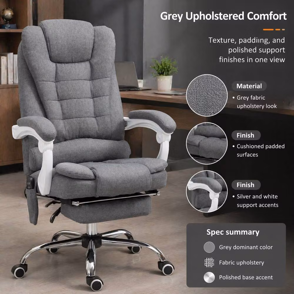 STILVORA Grey Fabric Executive Massage Office Chair with Heat, Recline, Footrest and Headrest, W/D/H: 70 x 70 x 122 cm – 6