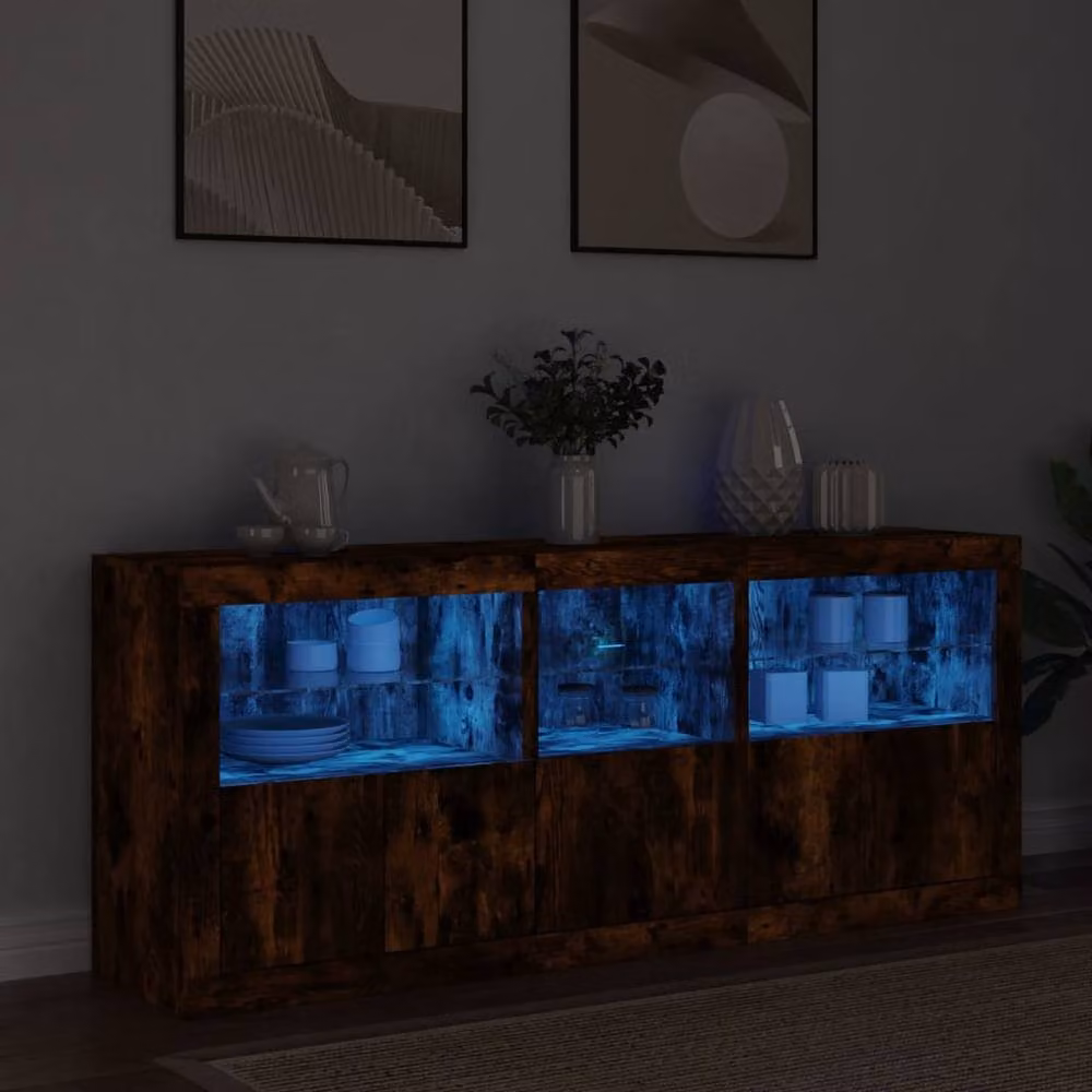 Berkfield Home Modern Smoked Oak Sideboard with Integrated LED Lights in Brown, W/D/H: 162 x 37 x 67 cm – 2