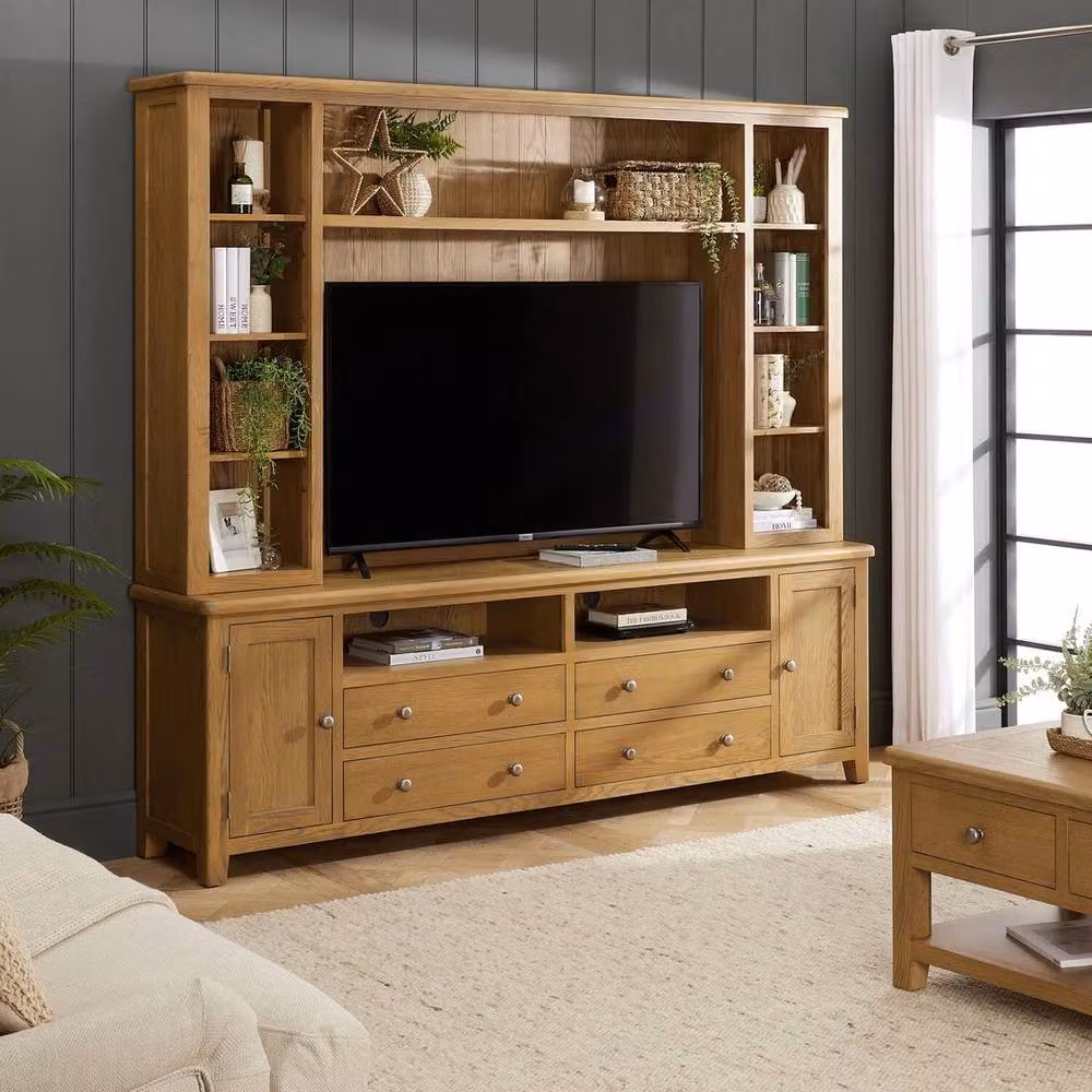 FORGEVIO XXL Widescreen TV Media Storage Wall Unit in Light Oak Brown – 4