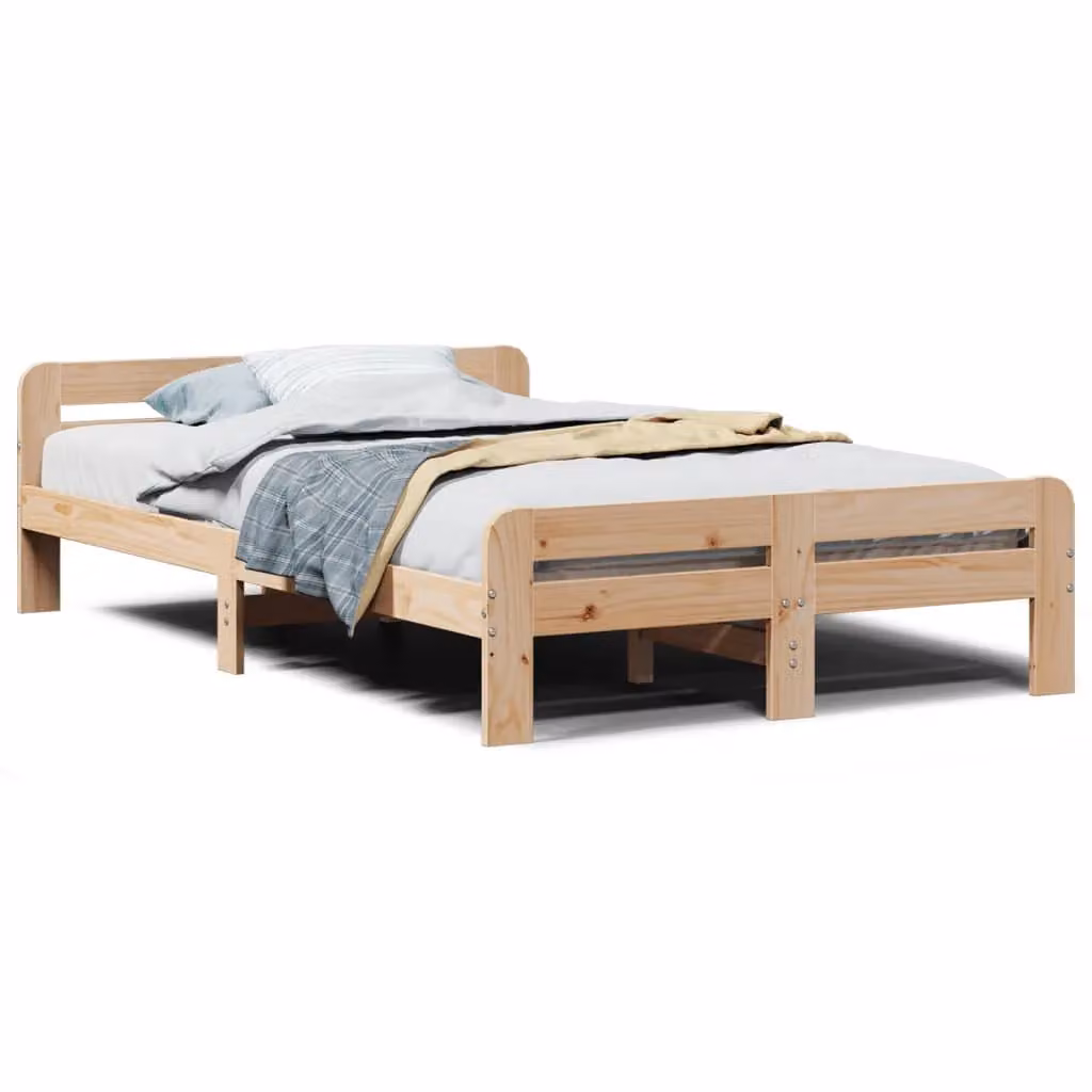 Berkfield Home Small Double Solid Wood Pine Bed Frame, Brown, W/D/H: 120 x 190 cm – 2