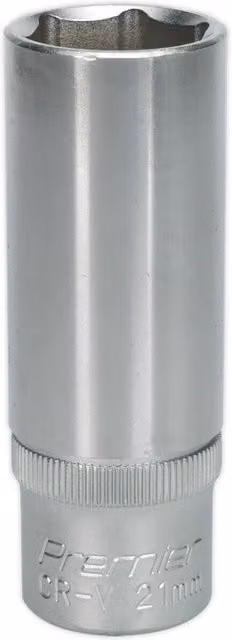 Loops 21mm Deep Drive Socket, 1/2 inch Square Drive, Silver Chrome Vanadium Steel
