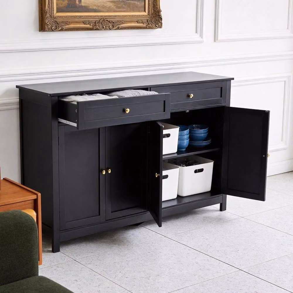 Kelvenix Industrial Buffet Cabinet with 2 Drawers and 4 Doors in Black and Gold, W/D/H: 140 x 40 x 89 cm – 5