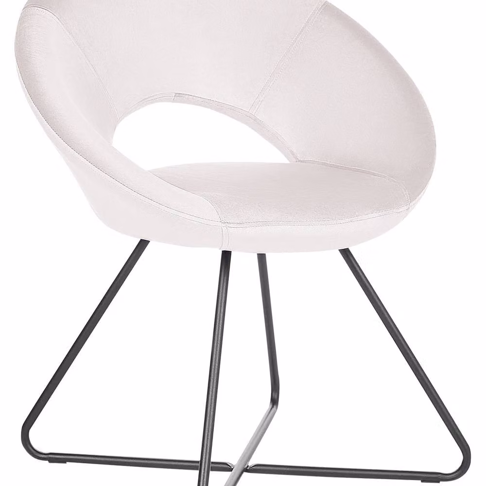 Wyld and Coco Off White Velvet Tufted Armless Accent Chair with Black Steel Cross Base – 2