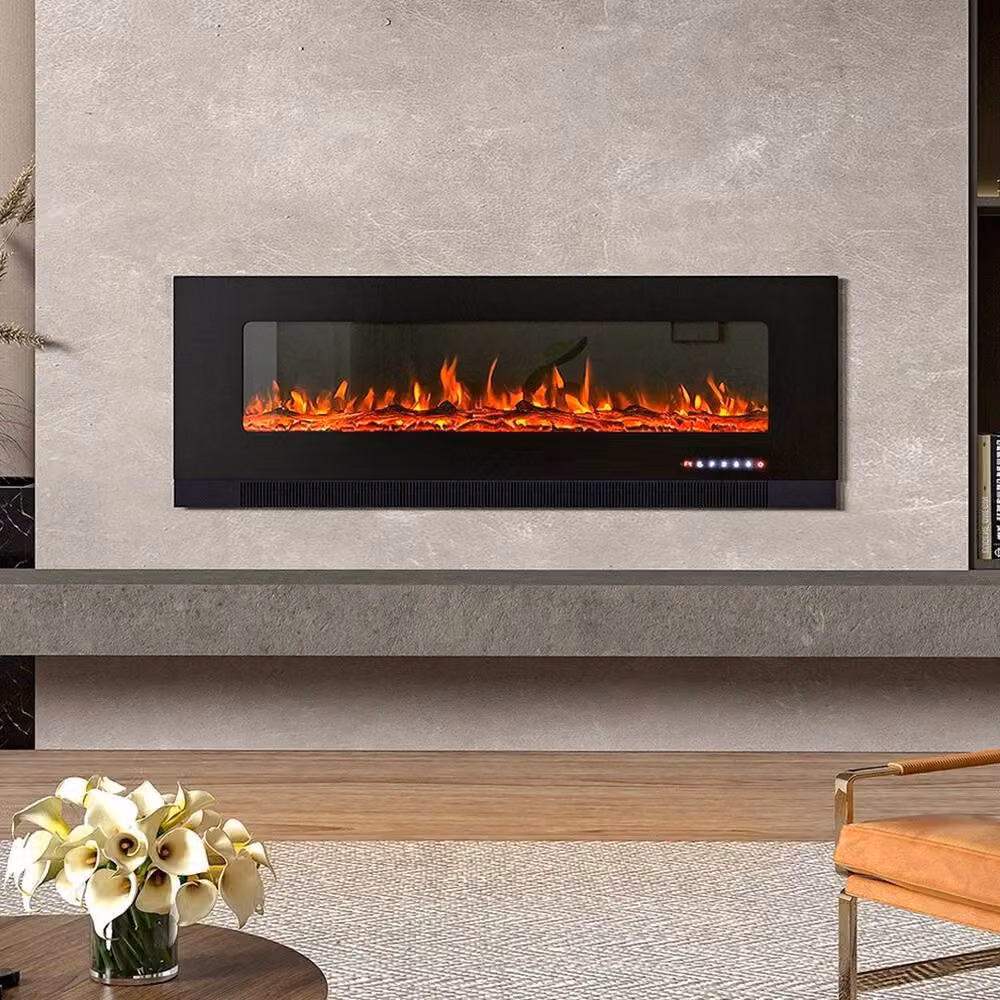 FORGEVIO 50 Inch Electric Fireplace Insert or Wall Mounted Unit with 12 LED Colours in Black – 6