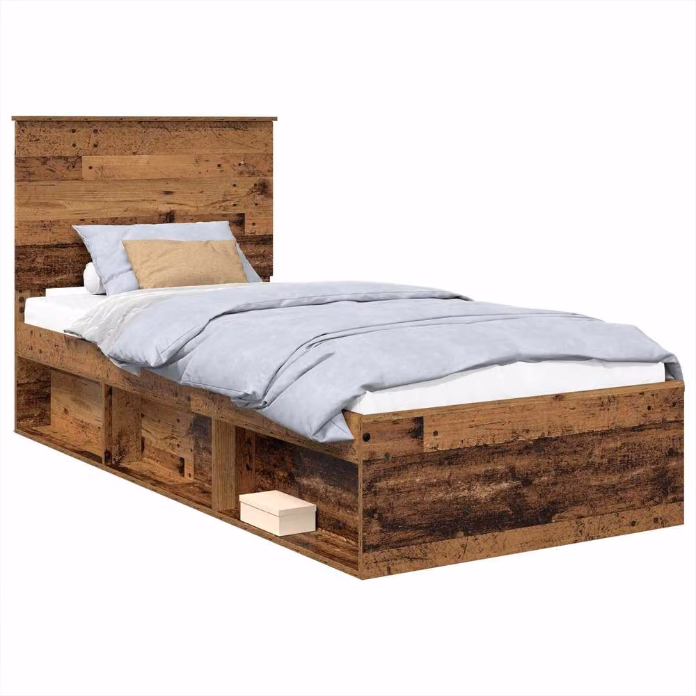 Berkfield Home Bed Frame with Headboard in Old Wood Brown, Solid Pine Wood, W: 75 cm, L: 190 cm – 2