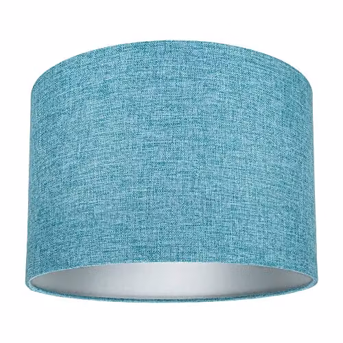 Happy Homewares Modern Petrol Blue and White Fabric Cylinder Lampshade with Metal Reducer Ring, Diameter: 25 cm – 1